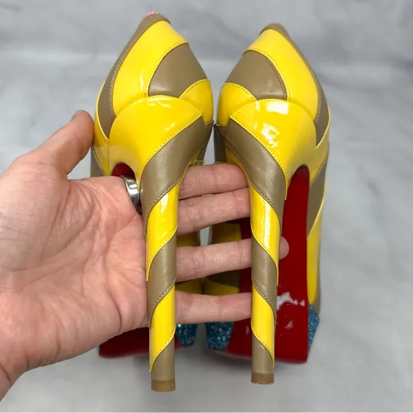 Christian Louboutin Foraine 140 Bow Striped Leather Glitter Platform Pumps Heels - Image 10
