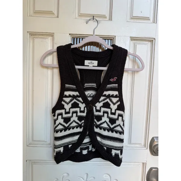 Hollister Black White Aztec Geometric Racerback Knit Sweater Vest Size XS - Image 7