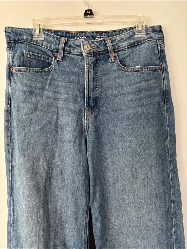 Old Navy Extra High-Rise Super Wide-Leg Jeans Sz 10 Medium Blue Wash Boho - Image 3