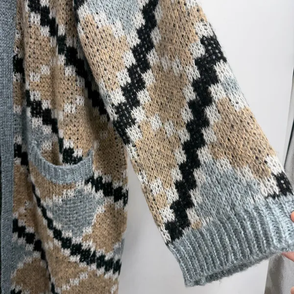 Petal + Pup Rasmus Cardigan M Geometric Longline Oversized Chunky Knit Duster - Image 2