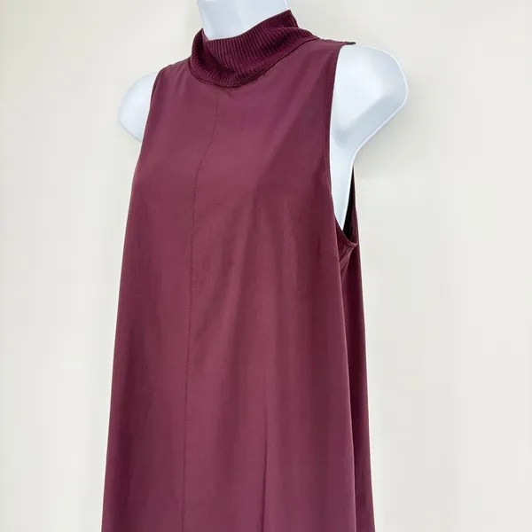 Athleta Initiative Mock Neck Mini Shift Dress Women SM Tall Plum Sleeveless Zip - Image 4