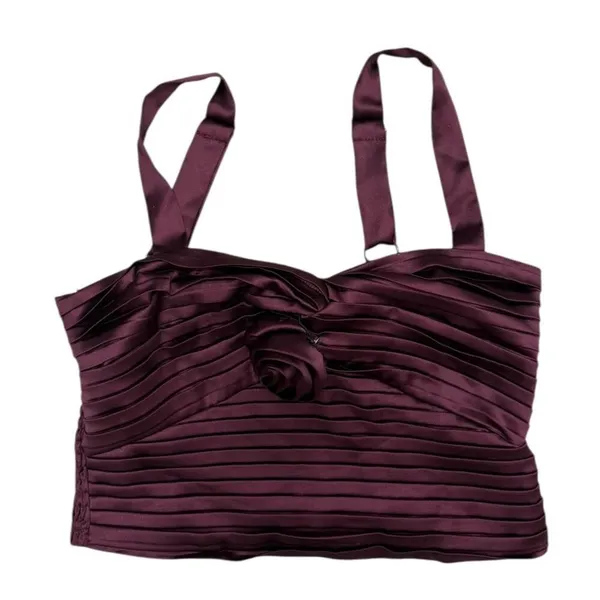 Lulus Flawless Behavior Burgundy Satin Pleated Rosette Tank Top size M - Image 2