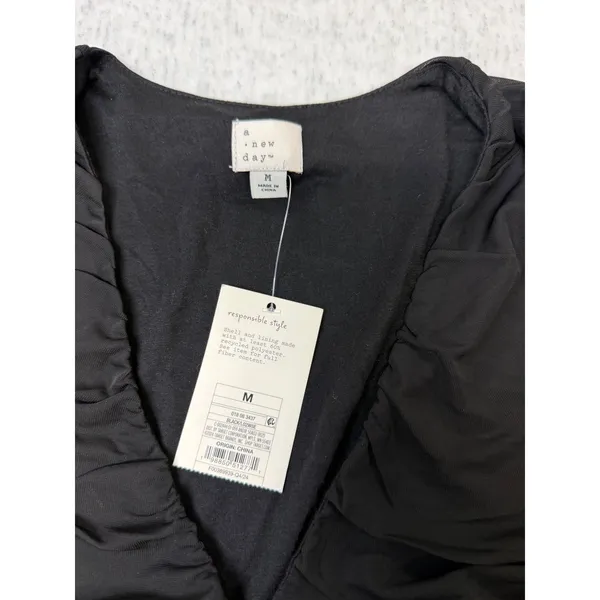A New Day Womens Ruched‎ Mesh V-Neck Sleeveless Tank Top Black Size M NWT - Image 2