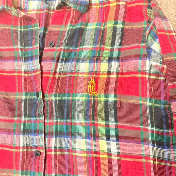 Lauren Ralph Lauren Holiday Plaid Cotton Flannel Shirtdress Sleepshirt Small - Image 3