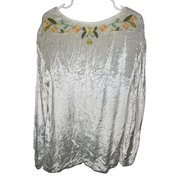 Free People‎ Ember Embroidered Floral Tunic Top Womens Small Cream Velvet NWOT - Image 3