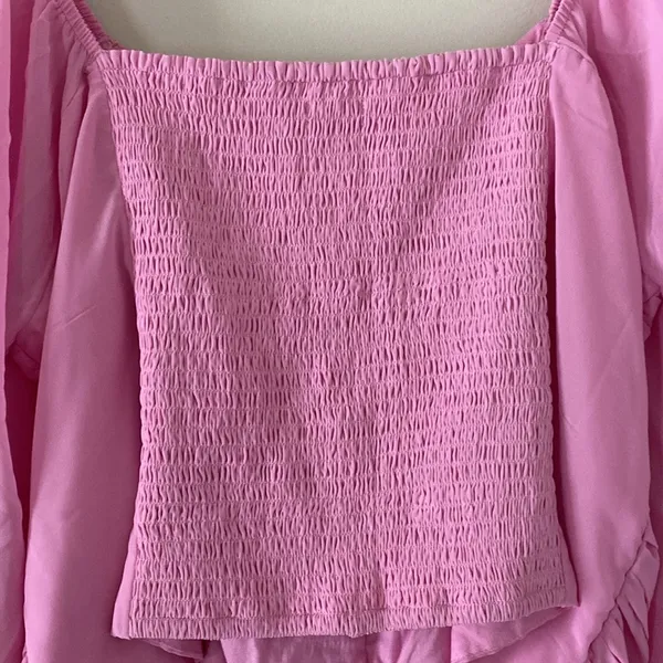 Abercrombie & Fitch Long Sleeve Blouse Cinched Front Tie Sheer Sleeves Pink XL - Image 7