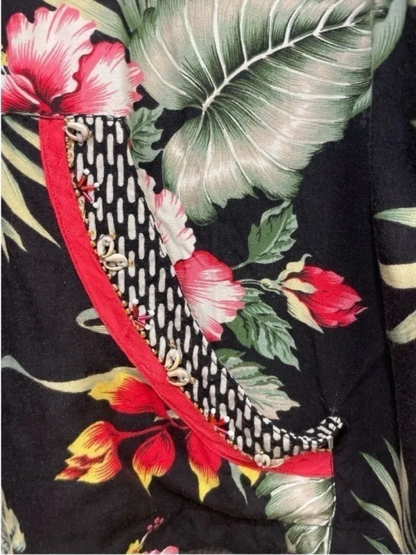 VTG Vanity Tropical Floral Beaded Shell Lightweight Zip Hoodie Jacket Size L - Image 5