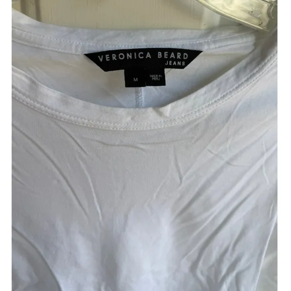 Veronica Beard Women's White Crew Neck Pima Cotton Puff‎ Sleeve Top Sz M - Image 2