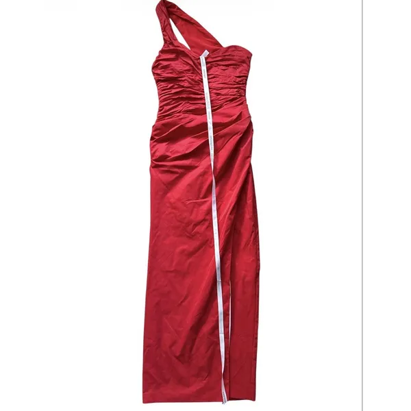 Arrange ASOS NWT One Shoulder Maxi Gown Dress Size 4 US Red Ruched Slit Formal - Image 3