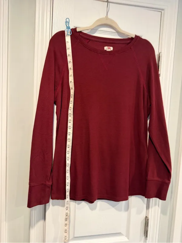 L.L. Bean Size L Burgundy Long Sleeve Crew Neck Waffle Knit Thermal Top - Image 5
