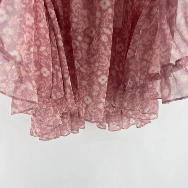 Misa Los Angeles Tiered A Line Mini Dress Womens Small Dusty Rose Floral Smocked - Image 6