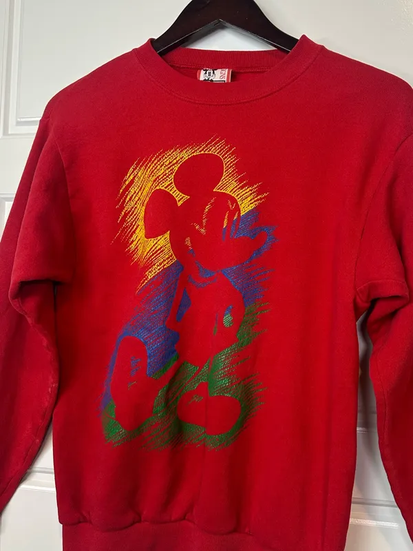 Vintage 90s USA Disney Designs Red Sweatshirt Mickey Mouse Cotton Blend Size S/M - Image 2