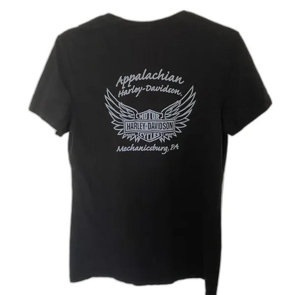 Harley-Davidson Appalachian Black V Neck T-Shirt Cotton Mechanicsburg, PA Sz M - Image 2