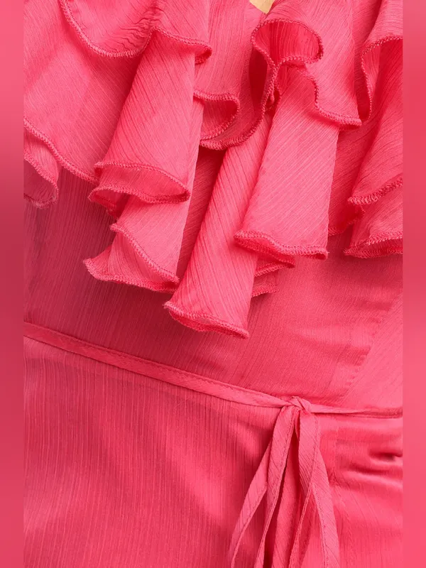 Lulus Enchanting Elegance Hot Pink Ruffled High-Low Maxi Dress Size Medium - Image 5