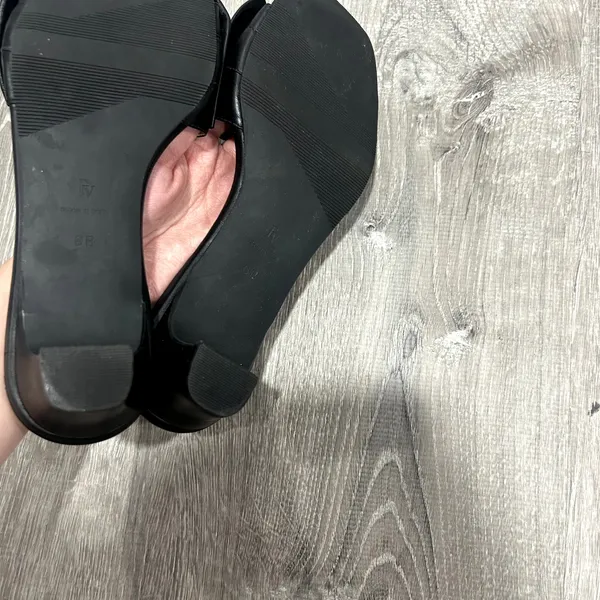 Frances Valentine Black Sandy Leather Bow Slide Sandals Size 6 - Image 4