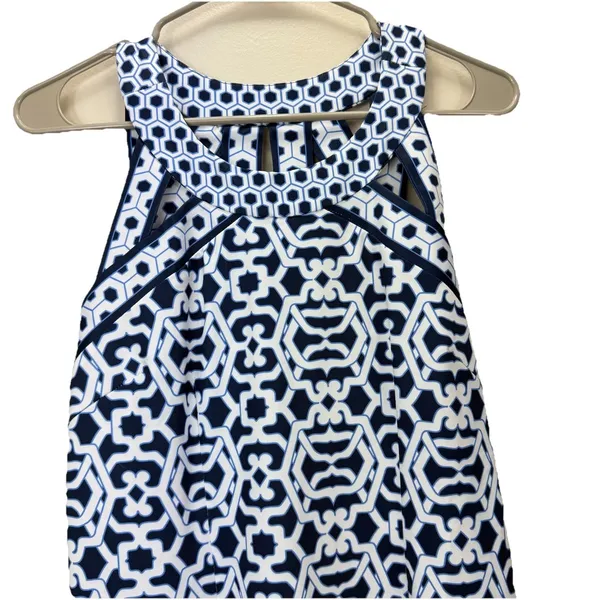 Gretchen Scott Navy Blue Strappy Sleeveless Isosceles Geometric Dress‎ SMALL - Image 5