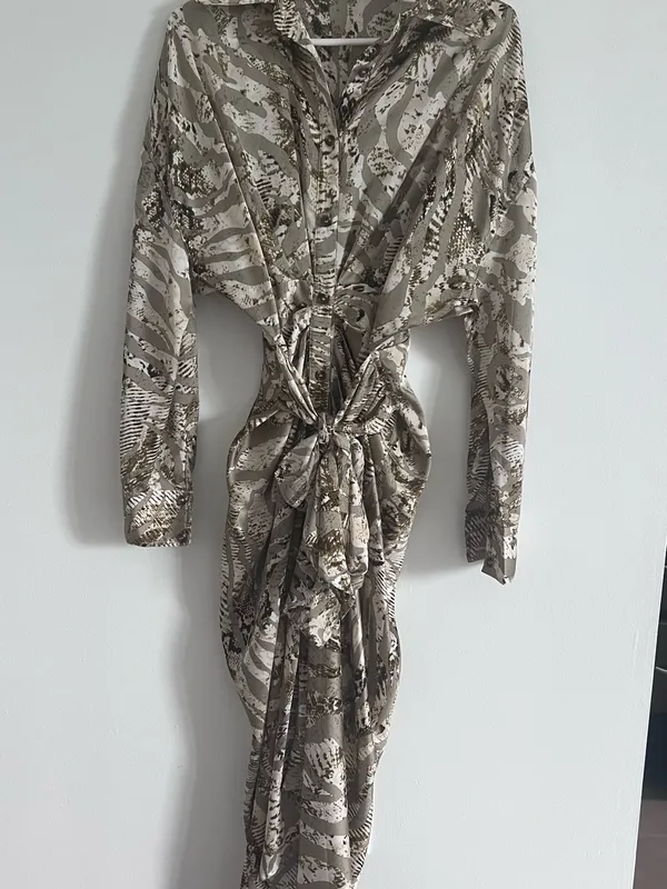 MABLE Animal Print Draped Maxi Shirt Dress Y2K Neutral Safari Size S - Image 3