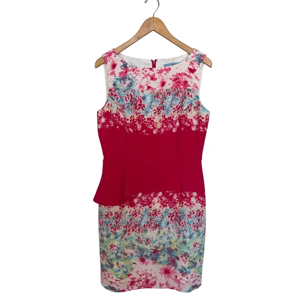 Antonio Melani Peplum Sleeveless Shift Dress Size 10 Pink White Floral Lined - Image 2
