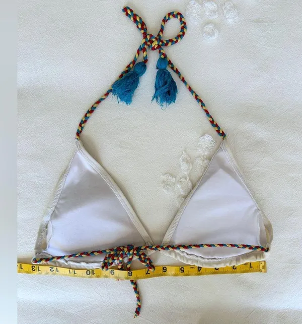 Cupshe Braided Triangle Halter Bikini Top - White/Multi - L - Image 5