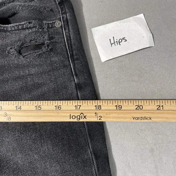 American Eagle Mom Jeans Size 4 Long Black Distressed Denim Emo Grunge Thrashed - Image 10