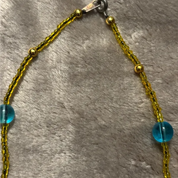 Chic Yellow and Blue Beaded Heart Pendant Necklace with Dangle Bell - Image 6