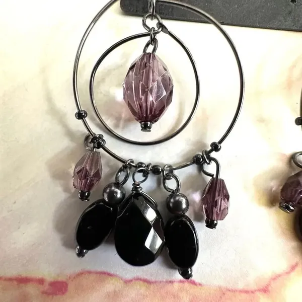 Chico’s Additions black and purple circle beaded earrings - Image 2