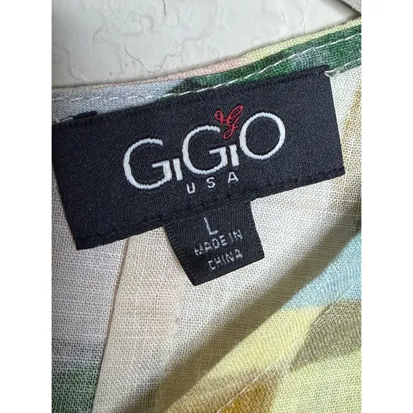GiGiO Linen Tencel Asymmetrical Tunic Top Size L Abstract Art Print - Image 7