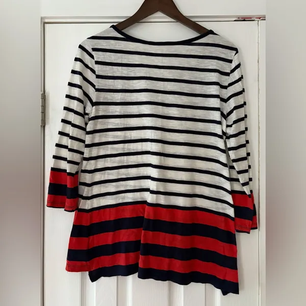 Pilcro Anthropology Striped Navy‎ and Red 3/4 Sleeve Top Size Medium EUC - Image 2