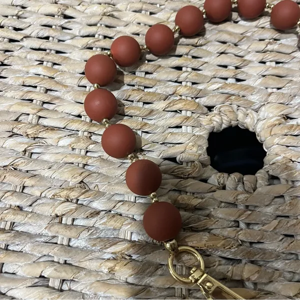 Italian Round Beaded Purse Handle‎ 21” Long Brown Gold Removable Beads only - Image 3