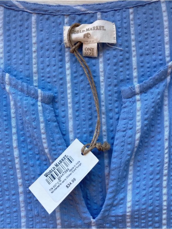 World Market Blue Stripe Seersucker Babydoll Tunic Dress NWT One Size Summer - Image 2