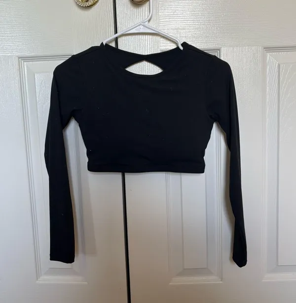 Backless Workout Cropped T Shirt Top Black Size XS - Image 3