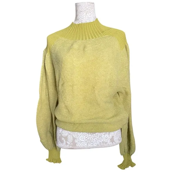 Free People Chartreuse Balloon Sleeve Sweater Cozy Chic Crew Neck Small S - Image 2