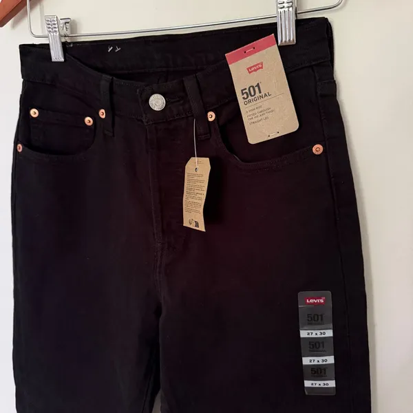 Levis 501 Black High Rise Straight Leg Jeans Retro Y2K Grunge Denim Pants 27/30 - Image 2