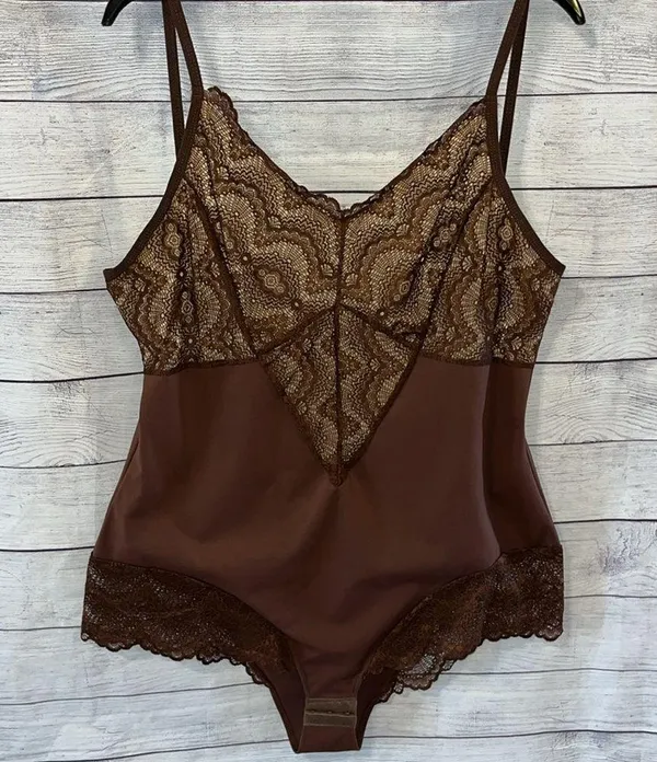 Brown Lace Bodysuit Size L - Image 2