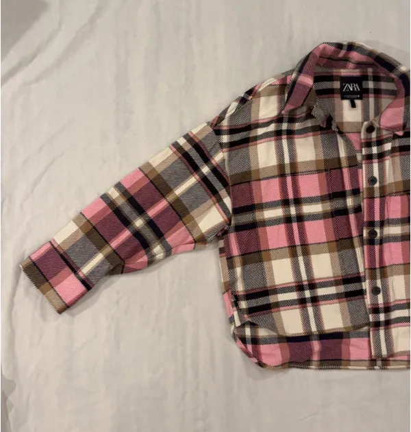 ZARA Pink Flannel Plaid Oversized Shacket Medium - Image 2