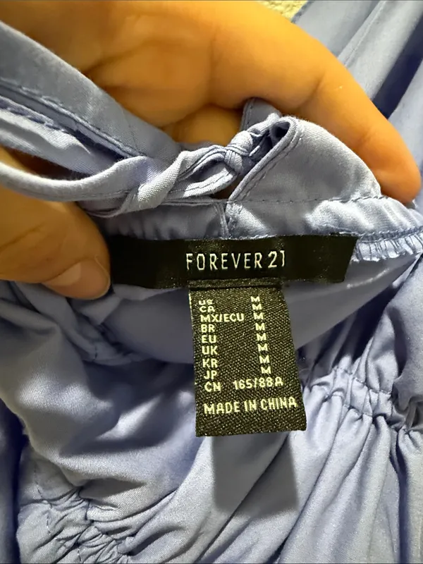 Forever 21 Periwinkle Blue Triangle Cup‎ Low Back Tiered Maxi Dress Size M - Image 3