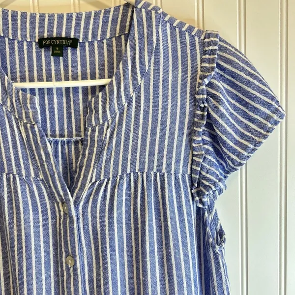 For Cynthia Striped Blue Midi Dress size S.55% LINEN 45% VISCOSE - Image 6