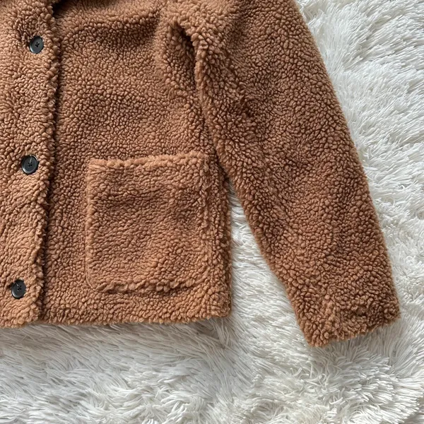 Abercrombie And Fitch Brown Sherpa Button Up Coat Size L - Image 6