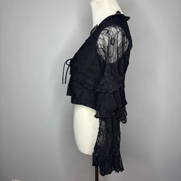 Nasty Gal - Black Lae Ruffle Tie Front Fluted - Image 3