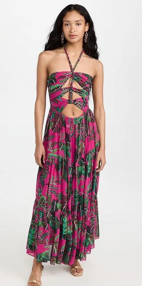 Farm Rio pink leaves maxi dress small - Image 2