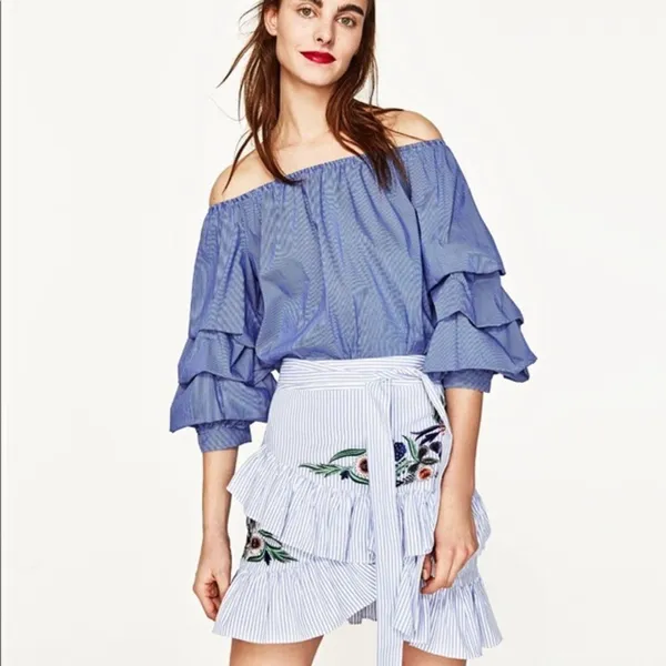 ✨HP✨Zara Stripped Embroidered Floral Ruffle Skirt✨ - Image 2