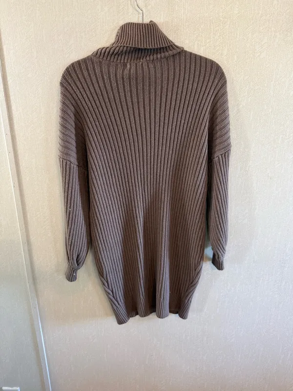 Prinbara Brown Ribbed Oversized Turtleneck Sweater Dress S - Image 3