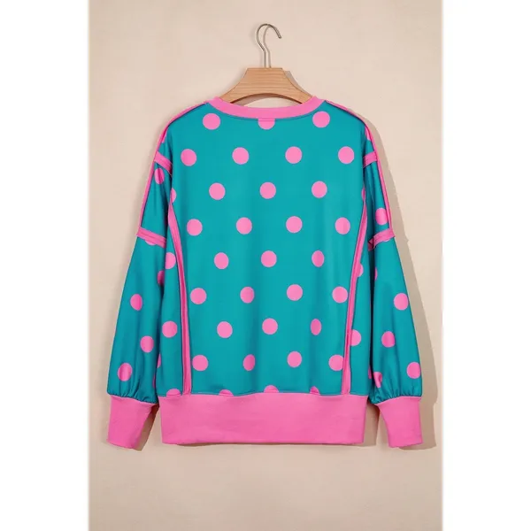 Polka Dot Contrast Patchwork Round Neck Baggy Sweatshirt - XL - Image 8