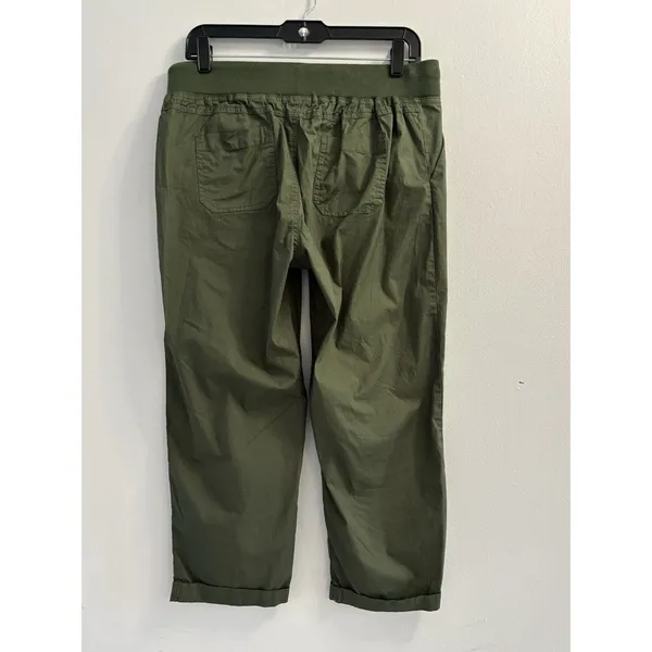 Palm Rio Womens Olive Green Floral Embroidered Cropped Jogger Pants Size M - Image 3