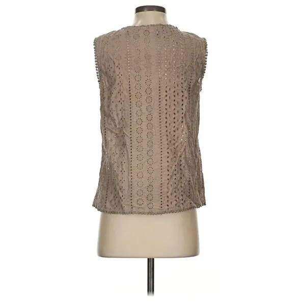 Joie Womens Size Small Eyelet Lace Sleeveless Top Light Brown V-Neck Boxy Cotton - Image 2