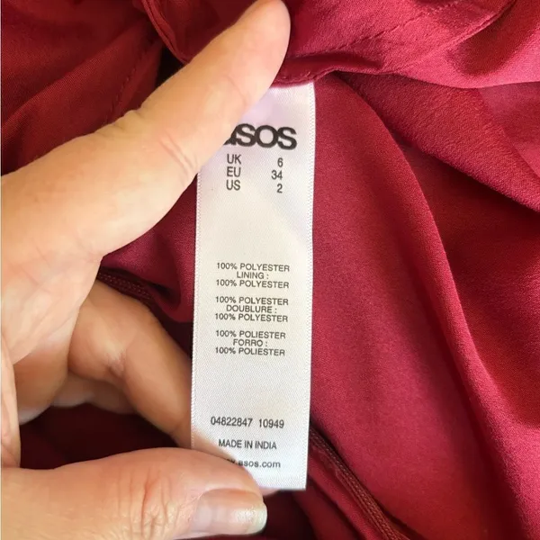ASOS Pleated Sheer Crop Top Midi Dress Burgundy Size 2 Special Occasion - Image 3