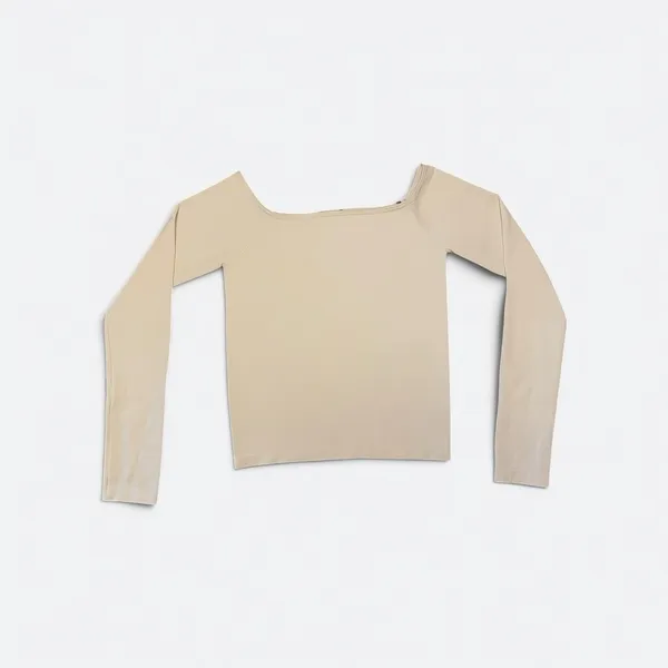 Cream White Seamless Square Neck Long Sleeve Top - Image 2