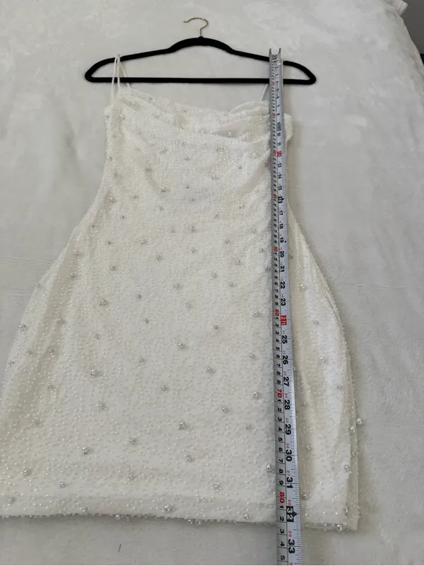 Windsor White Pearl Beaded Cowl Neck Mini Dress Open Back NWT Medium - Image 8