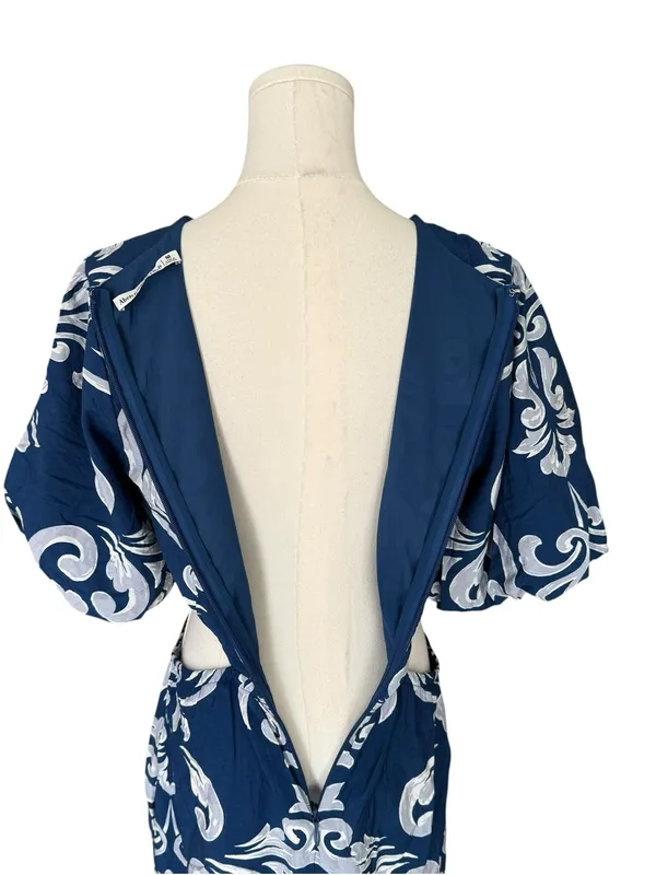 Abercrombie - Short-Sleeve Cutout Maxi Dress Navy Blue White Size M - Image 7