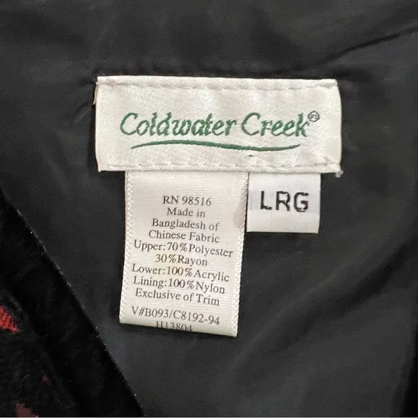 Coldwater Creek Red & Black Jacquard Floral Houndstooth Vest Velvet Trim Large - Image 8